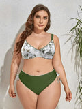 Size Printed V-Neck Drawstring Bikini