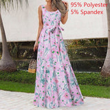 Print Bohemian Long Dress Celmia Women 2022 Summer Elegant Sleeveless Beach Maxi Sundress Casual Belted Party
