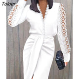 Women Casual 2 Piece Set Autumn Sexy V-nevk Long Sleeve Lace Stitching Top + Slim Pencil Skirt 2022 Fashion Office Lady