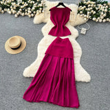 Fan Temperament Two Sets Of Summer High-End Sleeveless Knitting Top High-Waisted Splicing Bag Hip Skirt