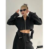 Wide Leg Pants Irregular Two Piece Suit New Lapel Long Sleeve Black Loose Fit Women Fashion Spring Autumn 2023