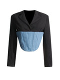 Toloer New Fashion Long-Sleeved Suit Jacket Splicing Jeans Waist To Show Thin After The Zipper Suit Jacket-Outfit