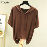 T-shirts Women Hooded Fashion Loose Casual All-match Korean Style Solid Simple Y2k Aesthetic Футболка Женский Cozy Chic