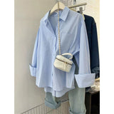 Blue Shirt Coat Women Spring And Autumn Loose Design Small Casual Folding Long-Sleeved