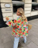 Women's Wear 2023 Autumn Floral Print Loose Quilted Padded Coat Women's Jacket MG37-Outfit