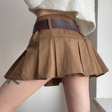 Y2k Vintage Belt Pleated Skirt Women Summer Sexy Korean High Waist A-line Mini Skirt Casual Preppy Style Kpop