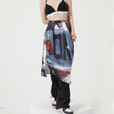 Japanese Fashion Irregular Midi Skirt Women Chic Designer Clothes Tie Dye Printed Vintage Hip Hop Skirt Punk