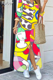 For Women 2023 Spring Summer Casual Loose Print Long Shirt Dress Button Up Long Sleeve Midi Elegant Vintage