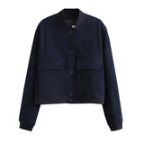 New Women's Fashion French Big Pocket Short Autumn Bomber Jacket