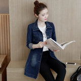 Autumn Women Denim Jacket Coat Fashion Plus Size Ripped Female Jean Long Coat Korean Slim Long Sleeve Blue Denim