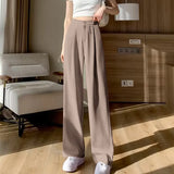 Toloer Leg Pants Women's Pants Down Loose High Waist Pink Trousers Spring And Autumn Suit Narrow Version Straight Leg Casual Floor Trousers-Outfit