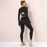 Women Sports Set Workout Sportswear Gym Clothing Fitness Long Sleeve Crop Top High Waist Leggings Sports