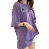 Toloer Summer New Embroidered Short-Sleeved T-Shirt Women With The Same Clothes Korean Version Versatile Medium Long Top
