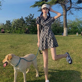 Party Green Plaid Elegant Dress Women Sweet Patchwork Fairy Korean Mini Dress Evening Female Summer One Piece Dress 2022 Party