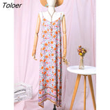 Summer Boho Casual Floral Printed Strap Midi Dress Sleeveless Backless Sexy Vintage Cami Vestidos Beach Women Slip