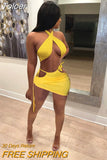 Dress Criss Cross Neck with Tie Up Mini Dress Solid Hollow Out Halter Dress Party Club Dress Summer Bodycon Vestidos