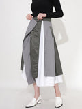 High Waist Color-block Irregular Green Color-block Irregular Half-body Skirt Women Fashion New Spring Autumn 2023