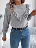 Shooting 2025 Autumn And Winter Elegant Solid Color Lotus Leaf Side Long-Sleeved Jacket Sweater Women's