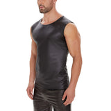 Toloer Men's Sexy Matte Leather Vest Bright Leather Sleeveless T-Shirt Size Accurate No Smell-Outfit
