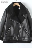 MODA Women Fashion Thick Warm Winter Fur Faux Leather Oversized Jacket Coat Vintage Long Sleeve Female Outerwear Chic
