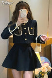 Temperament Outfits Fashion 2 Piece Sets Women Cropped Jackets High Waist Pleated Mini Skirt Suit Korean Elegant Set Y2k