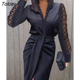 Women Casual 2 Piece Set Autumn Sexy V-nevk Long Sleeve Lace Stitching Top + Slim Pencil Skirt 2022 Fashion Office Lady