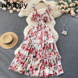 Elegant Women Floral Print Summer Dress Sexy Spaghetti Strap 2022 Sleeveless Backless Maxi Long Beach Holiday