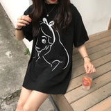 Cartoon Printed Round Neck Short T-shirt Dress Summer Casual Short Sleeve Fashion A-Line Loose Women Leisure Mini