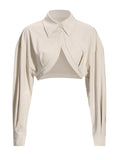 Women Bandage Irregular Drawstring Blouse New Lapel Long Sleeve Loose Fit Shirt Fashion Tide Spring Autumn 2023