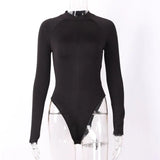 sleeve Bodysuit Female 2021 Spring Bodycon Women's V-neck Zip Up Stretch Bodysuits Sexy Female