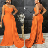 Design One Shoulder Irregular Pleated Fold Maxi Long Dress Women Party Night Club Dresses Vintage Vestidos Elegant