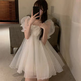 Party French Puff Sleeve Fairy Dress Women Sweet Backless Mesh Party Mini Dress 2022 Japanese Kawaii Evening Victorian Dress