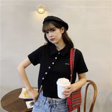 Toloer Cotton 2024 Summer New Polo Shirt Short-Sleeved T-Shirt Female Slim High Waist Lapel Short Style Student Jacket