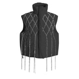 Women Loose Fit Rhinestones Tassels Cotton-padded Vest New Stand Collar Sleeveless Fashion Tide Autumn Winter 2023