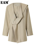 Women Camel Irregular Big Size Blazer New 0-neck Long Sleeve Loose Fit Jacket Fashion Tide Spring Autumn 2023
