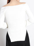 Toloer Sexy Knit Bottom Shirt Female 2024 Spring New Fashion Hem Irregular On Both Sides Of The Slit Knit Sweater-Outfit