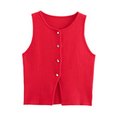 Women's New Fashion Pure Color Round Neck Loose Casual Flat Needle Sleeveless Short