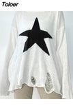 Ripped Hole Star Oversized Sweater Women Preppy Style Casual Loose Pullovers Chic Grunge Jumper Autumn Sweet