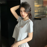 Toloer Hot Girl Crop Short Style Student Jacket 2024 Summer New Short Sleeve Embroidery Wooden Ear Slim T-Shirt Female
