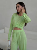 Lazy Wind Perspective Loose Long Open Shirt Plus Short Skirt Suit Women's Jersey Trousers Two