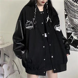 Baseball Bomber Jacket Women Goth Harajuku Patchwork Oversize Leather Jackets Kpop Korean Streetwear Gothic Spring