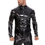 Toloer For Men's PVC High Bright Patent Leather Coat Sexy Leather Leather Coat No Odor Size Accurate-Outfit