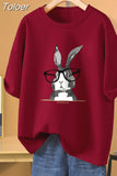 100% Cotton L-5XL Plus Size T Shirt Bunny Print O Neck Tshirt Short Sleeve Women Top Basic Summer Couple Solid T
