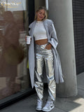 Fashion Slim Sliver Women'S Pants 2022 Bodycon High Waist Straight Trousers Streetwear Vintage Reflective Female