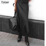 Elegant Satin Black High Waist Skirts Women 2022 Fall Silm Long A-Line Skirts Brown Casual Silk Ankle-Length Skirt