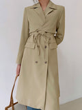 Fashion Women's Windbreaker Lapel Double Breasted Lace-up Pockets Solid Color Long Lady Trench Coat Autumn 2023 New
