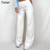 Streetwear White Straight Pants Women High Waist Casual Autumn Trousers Work Wear Loose Office Lady Long Pants 2022