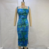 Toloer Women's Summer 2024 New Fashion Print With Open Back Strap Slim Sling Dress-Outfit