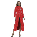Toloer PU Mirror Bright Leather Long Skirt Women's Windbreaker Long Leather Skirt No Odor Size Accurate-Outfit