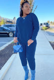 Casual Sports Round Neck Long Sleeve Loose Sweatshirt and Jogger Pants 2 Piece Set